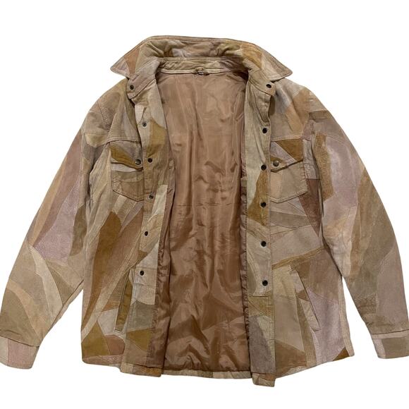 Patchwork Suede Jacket L | Genuine Leather, 70s Western Boho, Lined, Snap Front - Picture 2 of 8